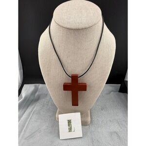Lee Sands Cross Necklace With Box  Adjustable Leather Cord 16" Signed